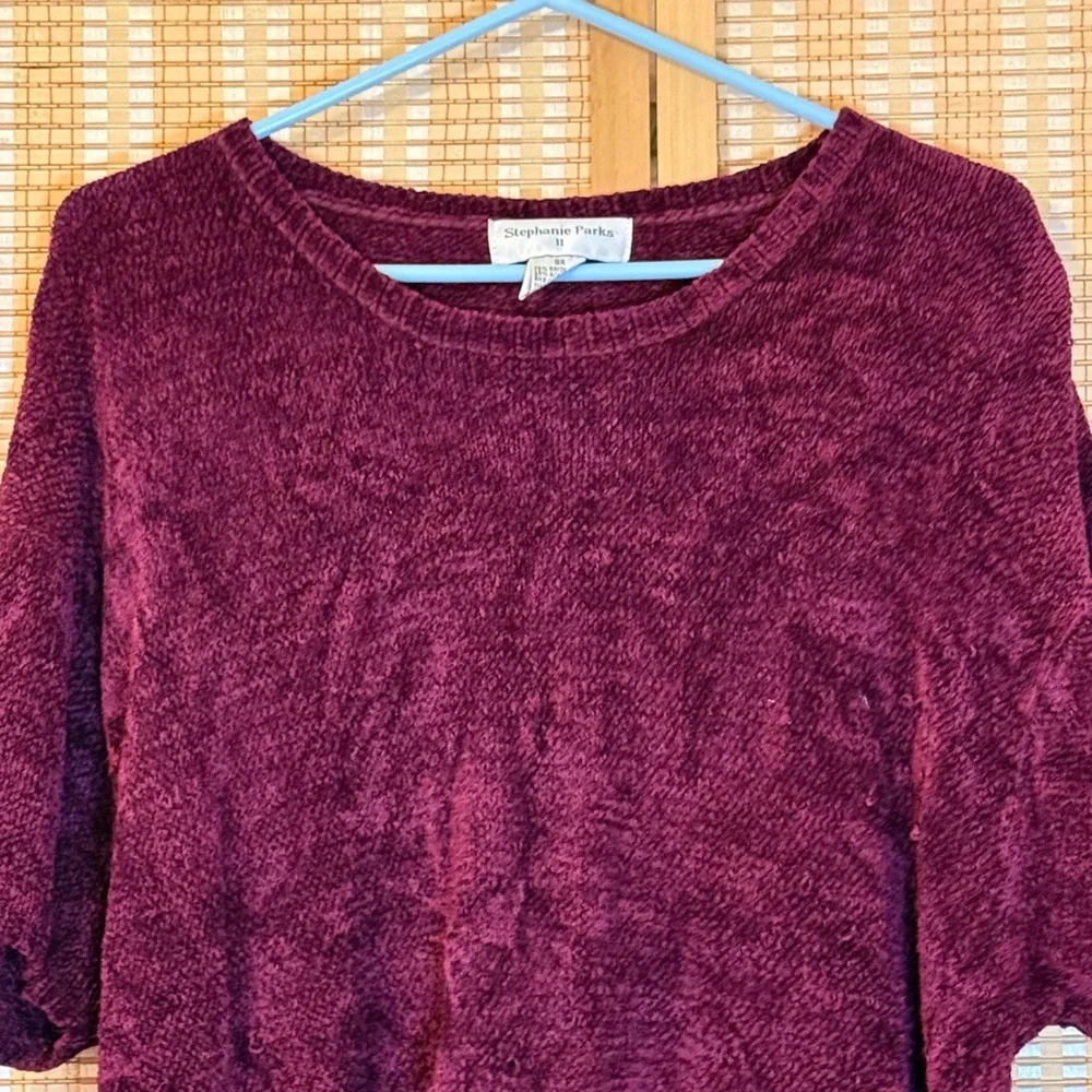 Stephanie Parks II Womens 3X Plum Burgundy Chenille Knit‎ Short Sleeve Sweater